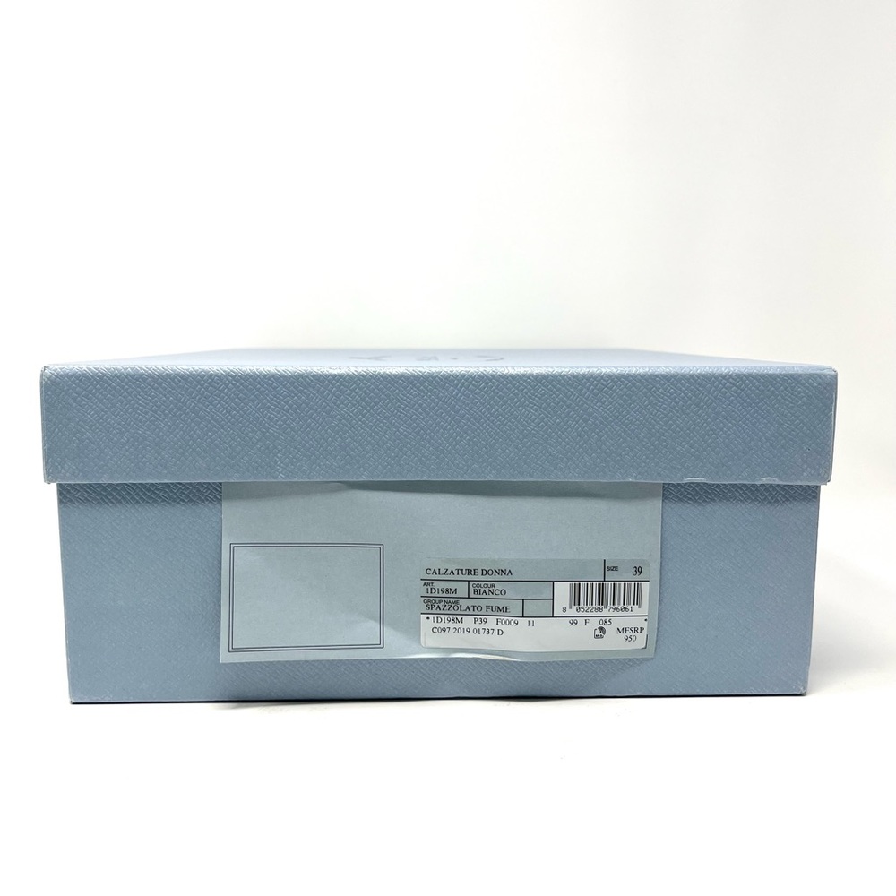 RARE Prada SS20 White Black Logo Brushed Leather Slingback Loafers Heels 39 9 - Picture 12 of 13